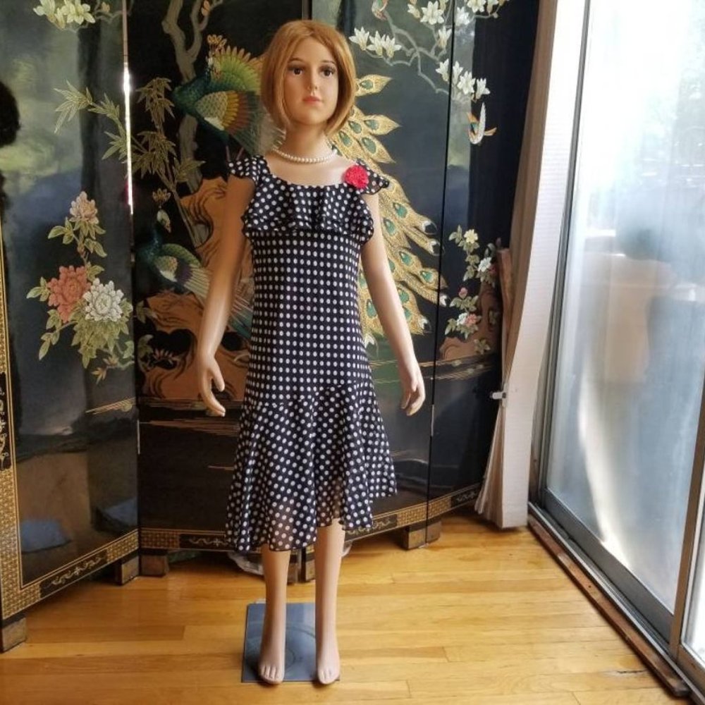 Size 6X Black White Polka Dot Short Sleeve Dress